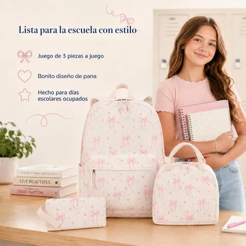 Vista 7 de Bluboon - Mochila escolar para niñas y mujeres para uso diario y de estilo informal, para portátil de 15 pulgadas, con bolsa para almuerzo y bolsa