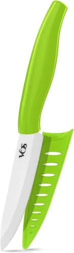 Vista 8 de Vos Cuchillo de pelar de cerámica - Hoja de circonia de 4 pulgadas con funda protectora - Cuchillo de cocina para frutas y verduras (Negro)