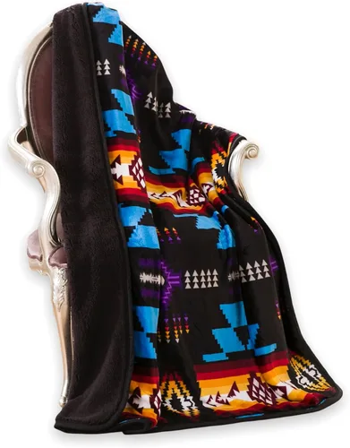 Vista 10 de Southwest Design 16112 - Manta con forro de sherpa (estampado navajo), color negro y gris
