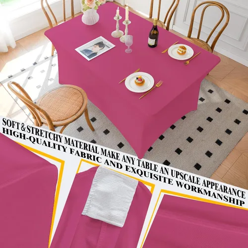 Vista 24 de Famstar Paño de Mesa Negro de 4 Pies de Elastano, Paño de Mesa Ajustado para Mesas Rectangulares, Fundas Elásticas Lavables Sin Arrugas