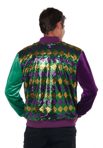 Vista 3 de Chaqueta Bomber Varsity de Lentejuelas y Terciopelo para Adultos para Mardi Gras Multicolor