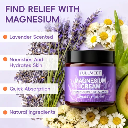Vista 4 de Crema de magnesio para dormir, loción de magnesio de lavanda para relajación muscular y ansiedad calmante, no grasa, hidratación profunda, loción