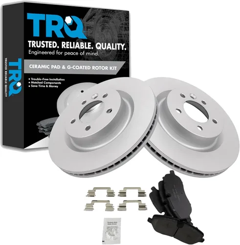 Vista 101 de TRQ Juego de pastillas de freno delantero y rotores con revestimiento de cerámica compatible con Jeep Compass Patriot 2017