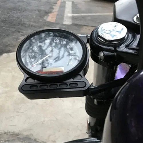 Vista 6 de Dreamseek Motocicleta 1.535 in Montaje lateral Velocímetro Soporte de reubicación para 1995-2014 Harley Sportster XL883 XL1200 cuentakilómetros