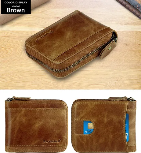 Vista 2 de Admetus Billeteras con bloqueo RFID para hombre, billetera de cuero con cremallera para hombres con tarjetero RFID plegable