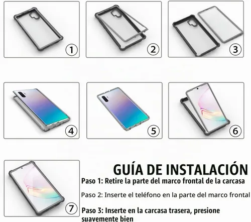 Vista 7 de Funda para Samsung Galaxy Note 10 con protector de pantalla, cuerpo completo, híbrido, de doble capa, a prueba de golpes, acrílico, funda trasera