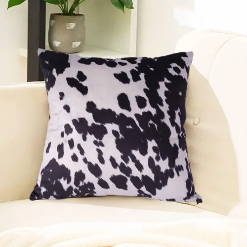 Vista 4 de Fundas de Almohada Decorativas de Terciopelo, Funda de Cojín Cuadrada Decorativa en Blanco y Negro, Estampado de Piel de Vaca, Funda de Almohada