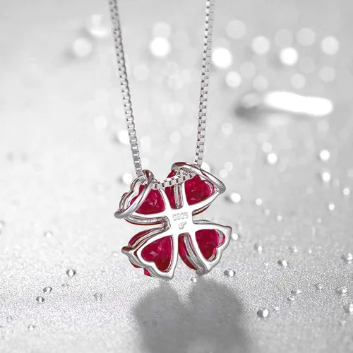 Vista 4 de JIANGXIN Collar con colgante hecho a mano de plata de ley 925 con piedra natal colorida para mujer, trébol de cuatro hojas de la suerte, joyería