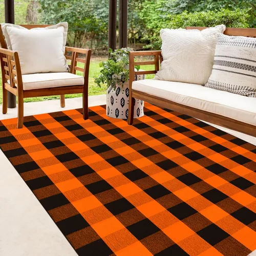 Vista 17 de Bottalive Alfombra de Navidad a Cuadros para Exteriores, 2' x 4'3'' Roja y Negra a Cuadros, Alfombra de Área para Interiores/Exteriores, Alfombra