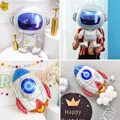 Vista 7 de Globos de cumpleaños de cohete de 7º astronauta, globo de fiesta de espacio exterior, globos gigantes de papel de aluminio de 32 pulgadas, globo