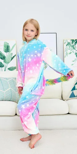 Vista 4 de UDERUI Pijama de unicornio para niños, disfraz de cosplay de una sola pieza, ropa de fiesta de animales, para niñas y niños