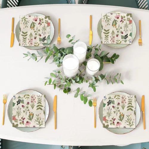 Vista 7 de AnyDesign 80 servilletas de papel de hierbas silvestres vintage, servilletas desechables de flores silvestres, servilletas de mano retro para postre
