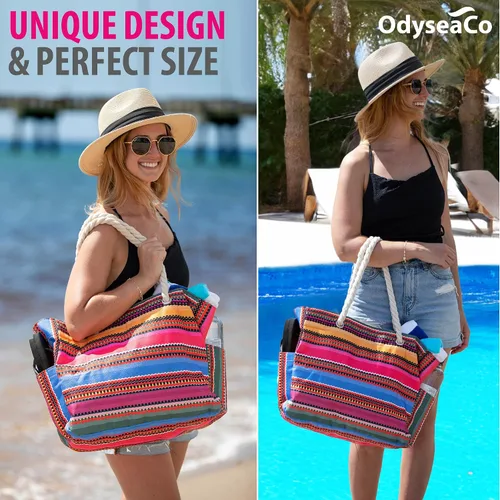 Vista 3 de Odyseaco bolsa de lona impermeable para playa. Tamaño grande