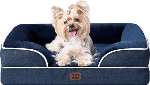Vista 109 de EHEYCIGA – Cama ortopédica impermeable para perros pequeños, de espuma viscoelástica tipo caja de huevos, con bordes elevados y base antideslizante