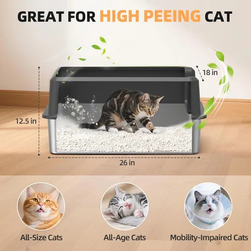Vista 2 de WoofiGo Caja de arena cerrada de acero inoxidable para gatos con tapa, caja de arena extra grande XL para gatos grandes, bandeja de arena de metal