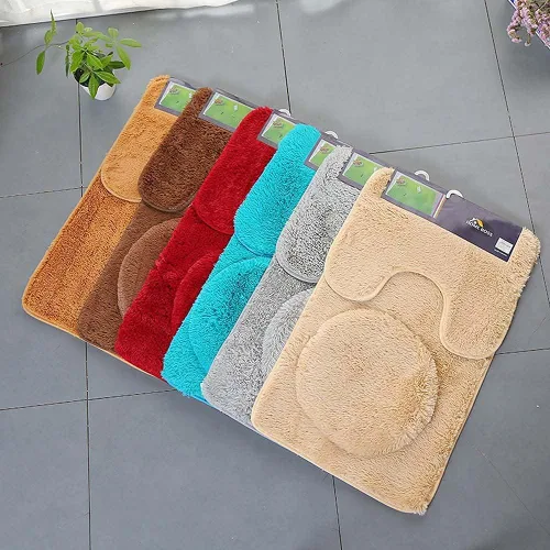 Vista 3 de Juego de 3 tapetes de baño para baño, suaves, antideslizantes, suaves, en forma de U, tapete para inodoro, tapete de baño y tapa de inodoro