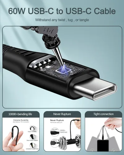 Vista 2 de Cable USB tipo C para iPhone 17e 17 para Apple iPhone 16e/16/15 Plus/17 Pro Max, cable de carga rápida de 6 pies de Android tipo C a C para Samsung