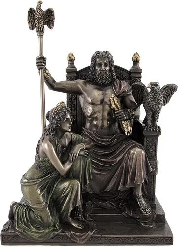Vista 2 de Things2Die4 Zeus y Hera bronceados en la estatua del trono con acentos