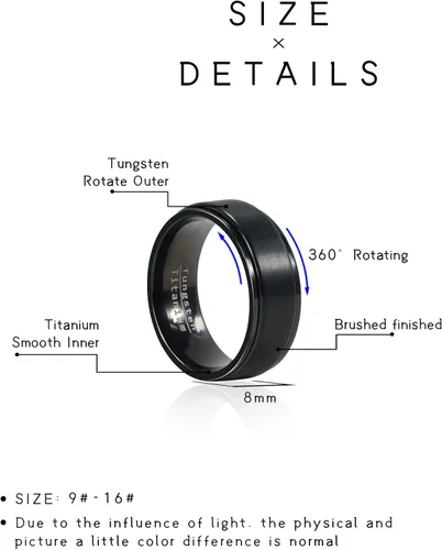 Vista 7 de Anillo giratorio de titanio de tungsteno de 0.2360.315 pulgadas para hombre, tamaño medio, sin níquel, anillo de ansiedad para hombres y mujeres