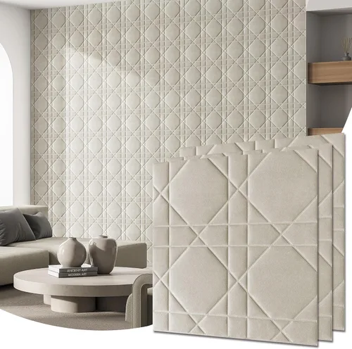 Vista 17 de Paneles de pared 3D de terciopelo para decoración de pared interior despegar y pegar, paneles de pared 3D con textura geométrica insonorizada