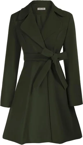 Vista 11 de Kate Kasin Mujeres Abrigo de Lana con Línea Evasé, Abrigo de Vestir con Cinturón, Cuello con Muesca, Capa de Otoño e Invierno Negro