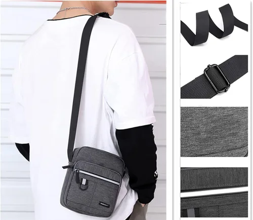 Vista 7 de Pequeño bolso cruzado de lona para hombre, pequeño bolso de hombro, mini bolso de mensajero para teléfono celular, monedero portátil