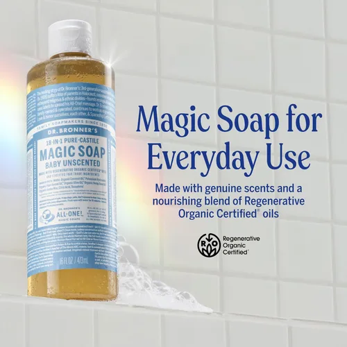 Vista 2 de Dr. Bronner Jabón líquido puro de Castilla (16 oz, para bebé, sin perfume)