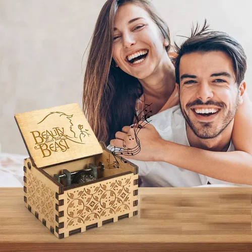 Vista 4 de Caja de música La Bella y La Bestia, regalo de madera para San Valentín, Navidad, cumpleaños, aniversario para esposa, novia, marido, novio, niña