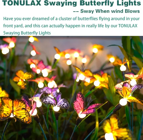 Vista 5 de TONULAX Luces Solares de Jardín - Luz de Mariposa Oscilante, Oscilando en el Viento, Luces Solares para Exteriores, Decoración de Jardín, Patio