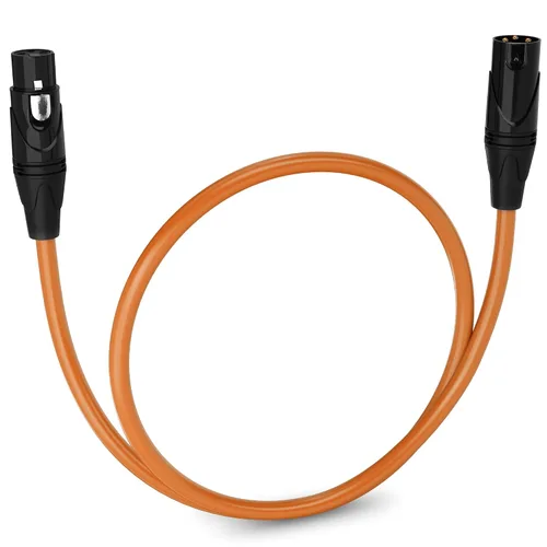 Vista 109 de LyxPro Cable de micrófono XLR hembra a macho de ángulo recto de 3 pines de 1.5 pies para altavoces amplificados, interfaz de audio, rendimiento