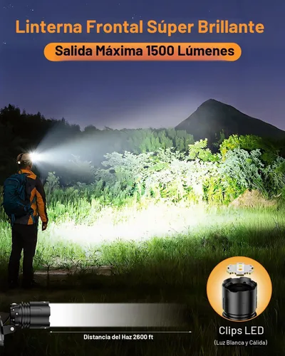 Vista 3 de Linterna frontal recargable con luz de doble color y sensor de movimiento, 1000 lúmenes, linterna de cabeza súper brillante, IPX6 impermeable
