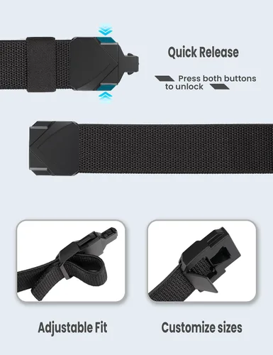 Vista 2 de GEIT - Cinturón elástico de nylon con hebilla de metal de liberación rápida, 3,4 cm, cinturón táctico invisible para golf casual