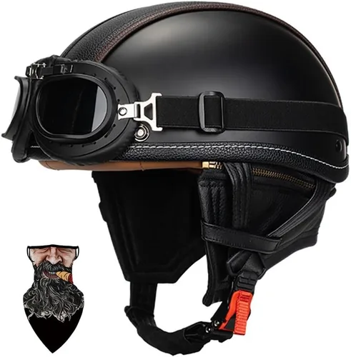 Vista 8 de Casco Moto Retro ABS Ligero 22.93 oz DOT Homologado - Medio Casco Jet para Hombre y Mujer con Doble Ventilación, Forro Desmontable y Hebilla Rápida