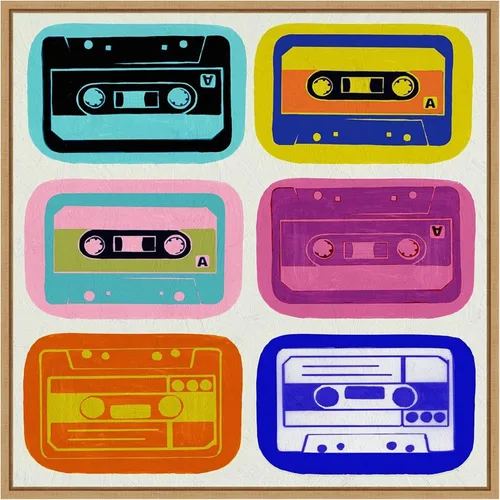 Vista 20 de Amanti Art Framed Canvas Wall Art 16x16 Retro Cassettes by PI Studio, Framed Wall Art Canvas, Entertainment Artwork, Traditional Decor, Small Poster