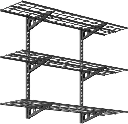 Vista 12 de FLEXIMOUNTS - Estantes de pared 12x36inch per Shelf Garage Floating Shelves, Heavy Duty Wall Mounted Shelve, 600lbs Weight Capacity, Black
