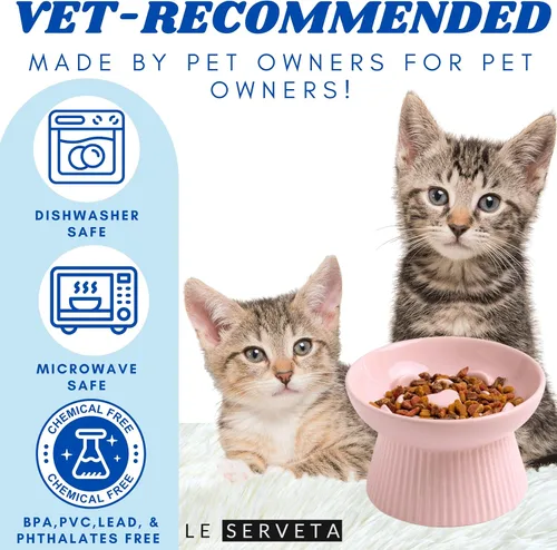 Vista 6 de Cuenco de cerámica para gatos de alimentación lenta, alimentador elevado para rompecabezas, comedero lento para gatos antivómitos, cuenco elevado