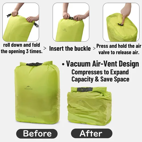 Vista 3 de windhike Naturehike - Bolsas secas ultraligeras con válvula de aire al vacío, bolsa impermeable enrollable para almacenamiento de compresión
