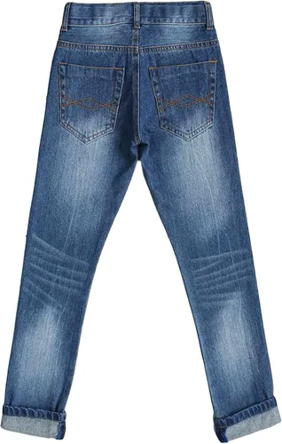 Vista 2 de Bienzoe Jeans de cintura ajustable para niños vaquero de cintura baja rasgada de algodón recto