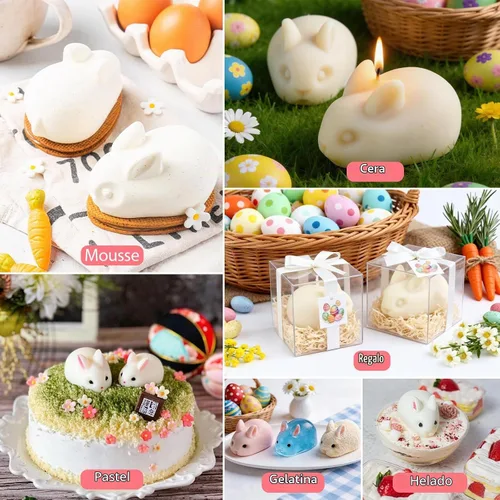 Vista 5 de MEMOVAN Molde de silicona 3D de conejo de Pascua con 6 cavidades, molde de silicona para conejo, conejo de Pascua, molde de chocolate para hornear