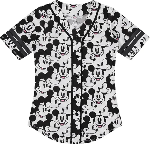 Vista 7 de Disney Camiseta de béisbol de Mickey Mouse con botones para mujer, diseño de Mickey y Minnie Mouse