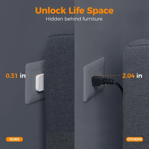 Vista 2 de Cable de extensión plano de 5 pies, TESSAN Regleta de protección contra sobretensiones con 4 tomas de CA ampliamente espaciadas, protección contra