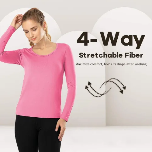 Vista 26 de MANCYFIT Tops térmicos para mujer, camisa con forro polar, manga larga, capa base, cuello en V