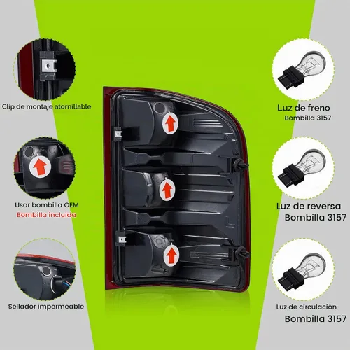 Vista 6 de Luces traseras compatibles con Chevy Silverado 1500 2500 HD 3500 HD 2007-2013 GMC Sierra 2500 HD 2012-2014 Luces traseras sin arnés de cableado Rojo