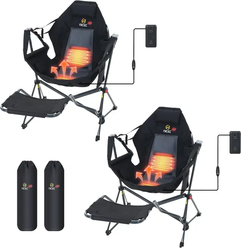 Vista 8 de Nice C Hamaca mecedora silla de camping (1, negro con reposapiés) Respaldo alto, con soporte, reposapiés, portavasos, bolsillo lateral, resistente