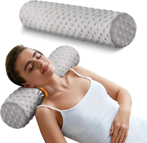 Vista 12 de Almohada redonda de espuma viscoelástica de 5 pulgadas, almohada cervical Velvet Dots Azul