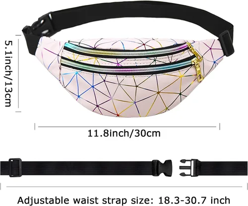 Vista 4 de Riñoneras holográficas de 2 piezas, riñoneras de moda, brillantes, impermeables, para mujeres y hombres, para viajes, fiestas, festivales, correr