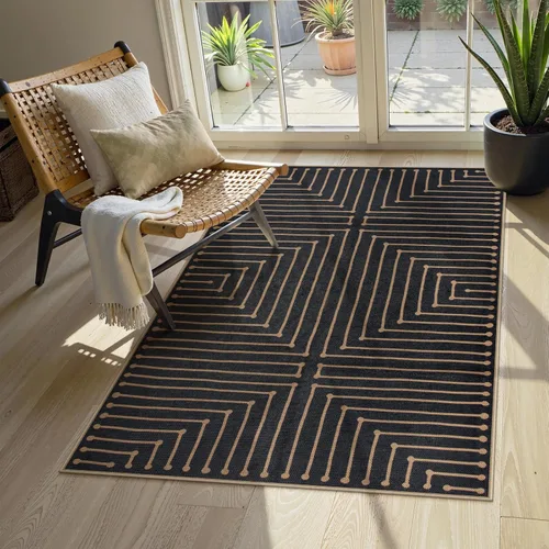 Vista 15 de Lahome Tapetes geométricos para puerta de interior para entrada, alfombra antideslizante lavable de 2 x 3 negro / neutro