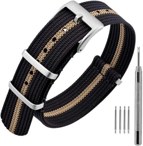Vista 34 de ANNEFIT - Correa de reloj de nailon de 16mm 18mm 20mm 22mm, correas de reloj militares impermeables de una pieza con hebilla resistente