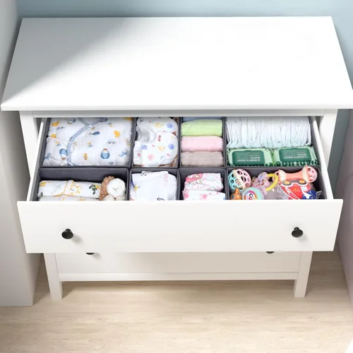 Vista 4 de Paquete de 8 organizadores de cajones para ropa de bebé, contenedores plegables y lavables, perfectos para organización de guardería y tocador