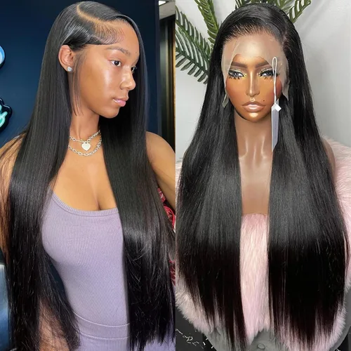 Vista 18 de Pelucas de cabello humano lacio con encaje frontal de hueso de 13 x 4 para mujeres negras, densidad del 200 %, peluca frontal de encaje transparente
